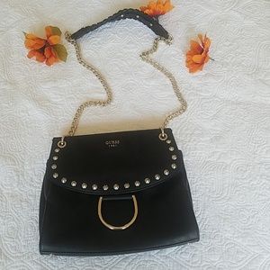 GUESS Medium Fynn Black Leather Crossbody Bag